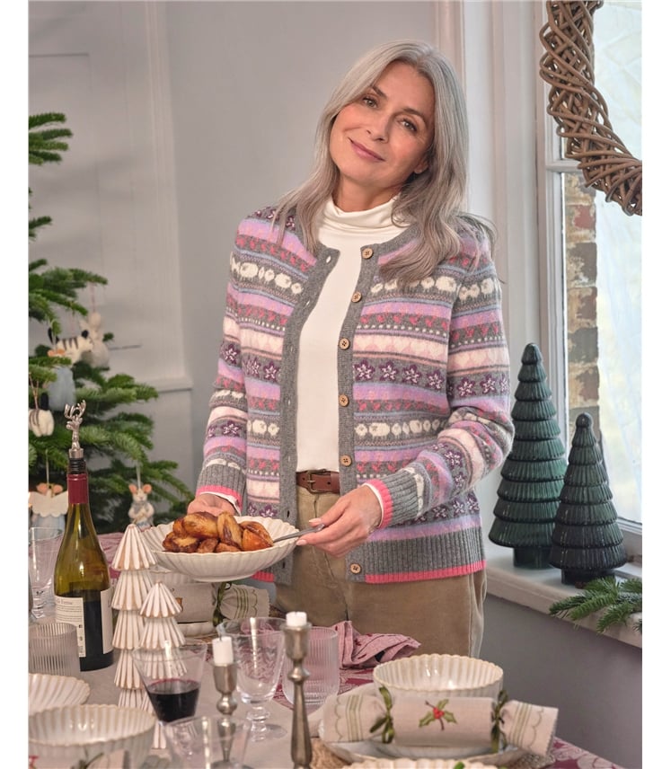 Floral and Sheep Repeat Fairisle Cardigan