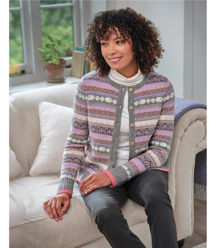Floral and Sheep Repeat Fairisle Cardigan