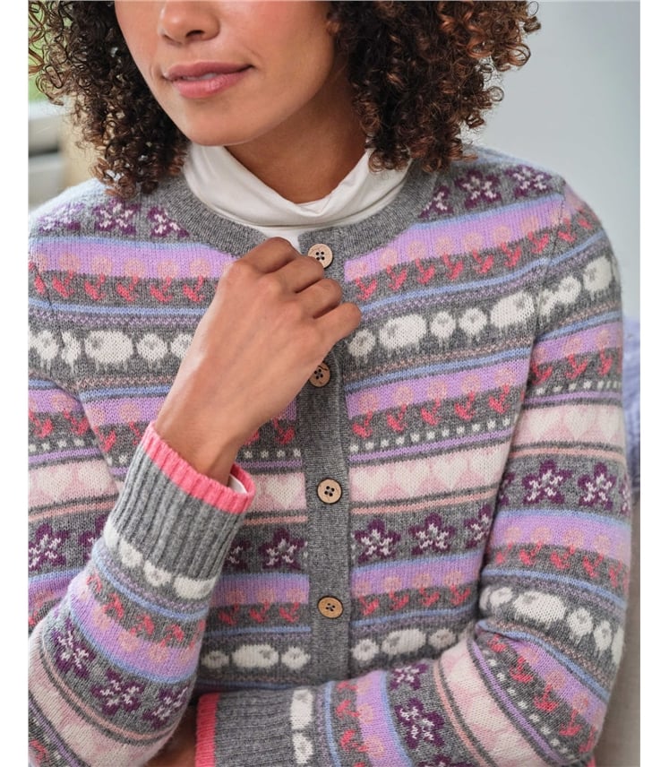 Floral and Sheep Repeat Fairisle Cardigan