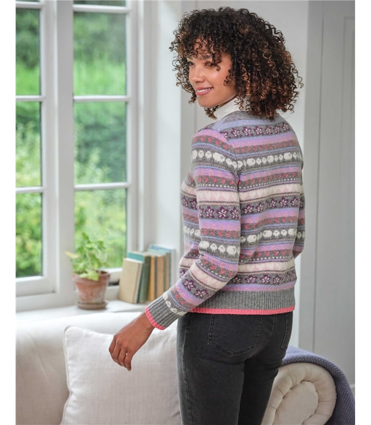 Floral and Sheep Repeat Fairisle Cardigan