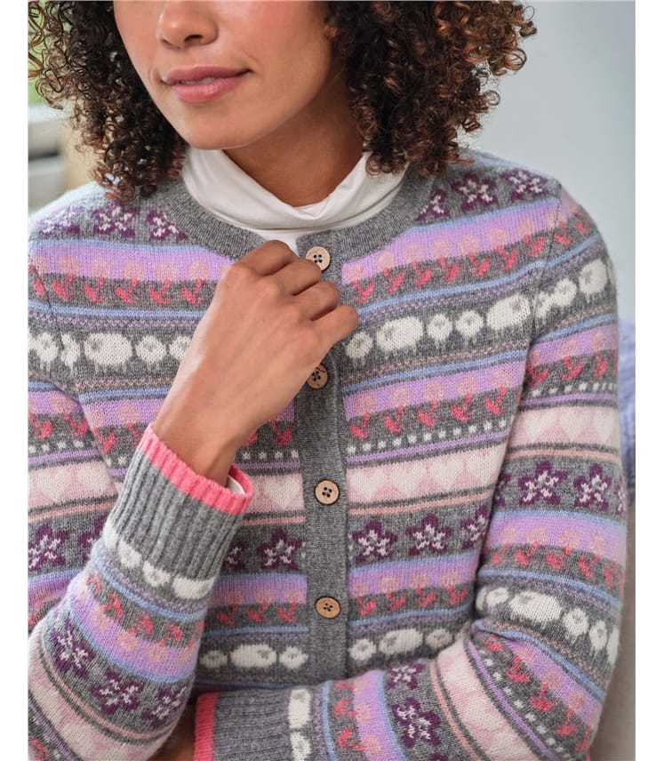 Floral and Sheep Repeat Fairisle Cardigan