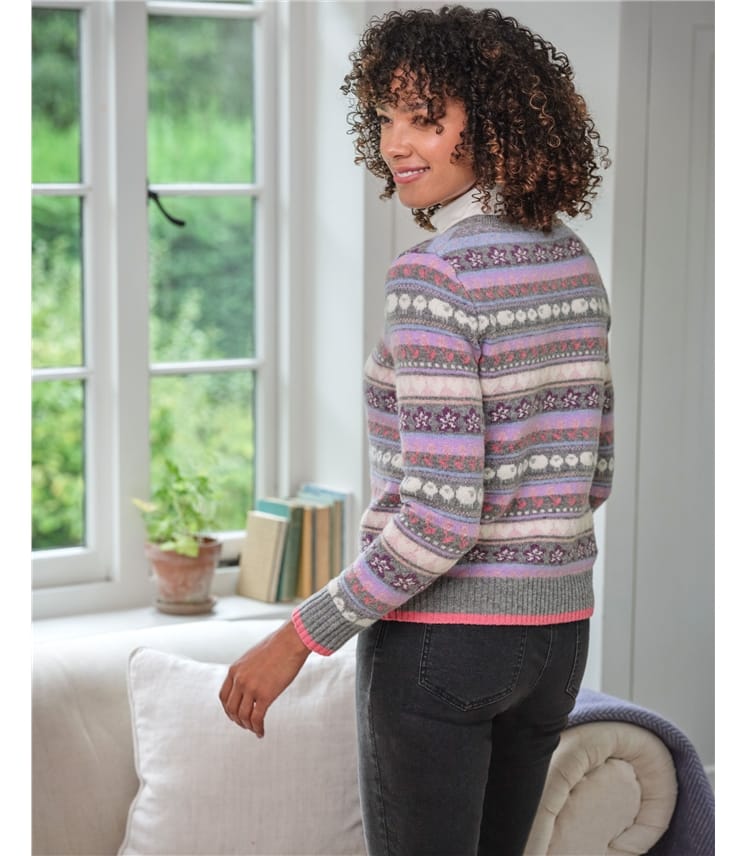 Floral and Sheep Repeat Fairisle Cardigan