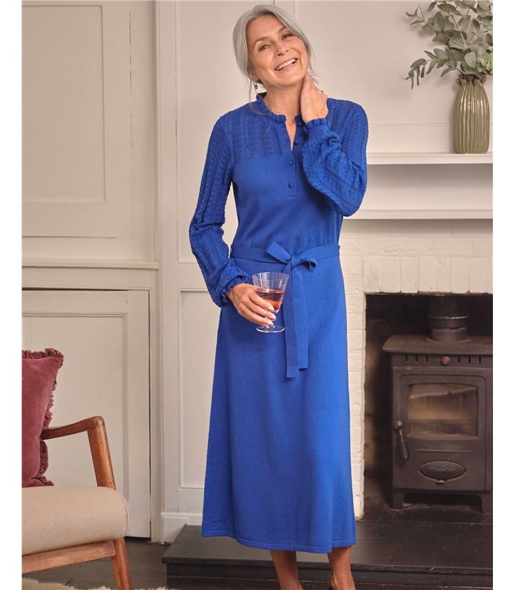 Frill Neck And Pointelle Dress