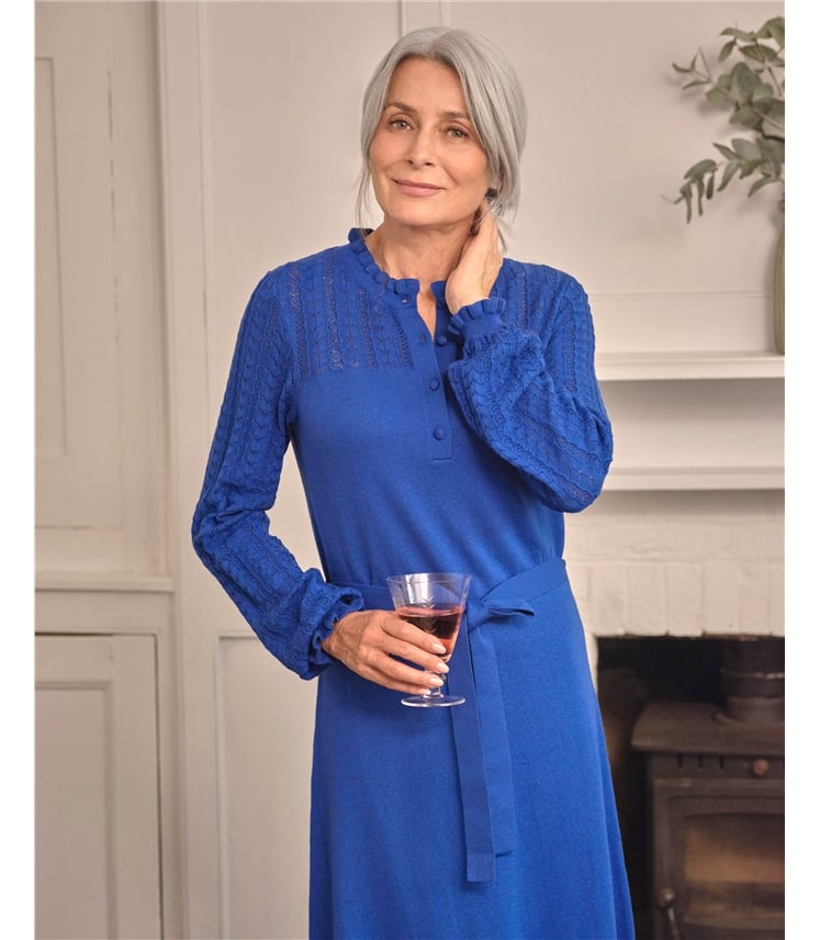 Frill Neck And Pointelle Dress