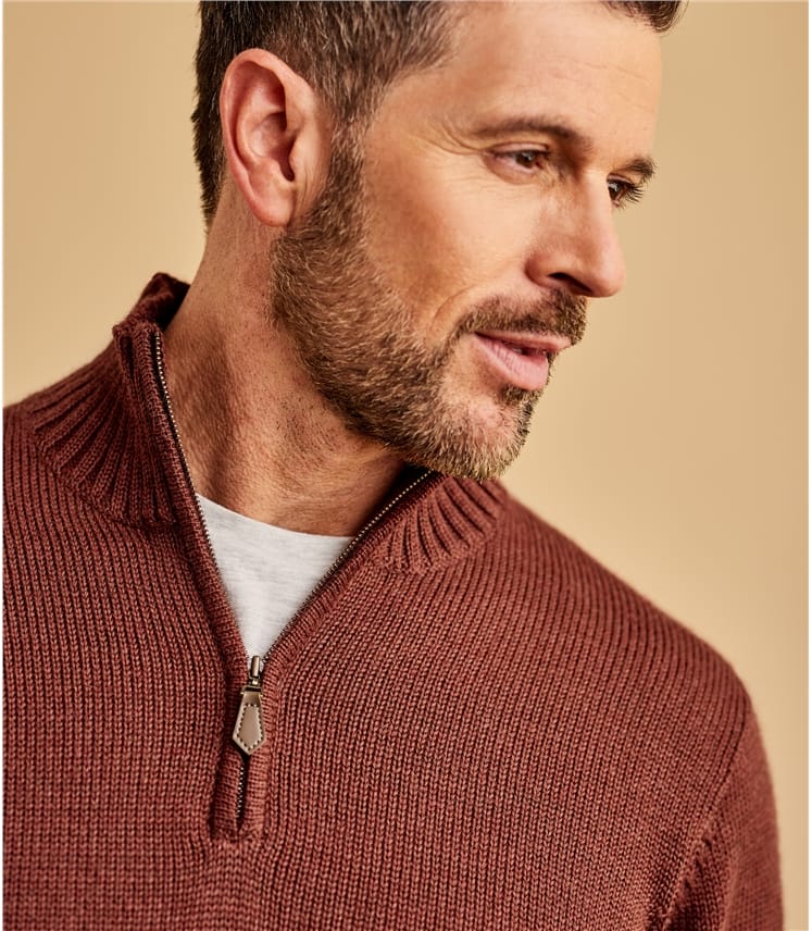 Brandy Apple | Mens Pure Wool Country Zip Neck Jumper | WoolOvers UK