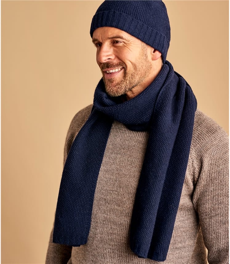 Navy Mens Essential Lambswool Scarf WoolOvers UK