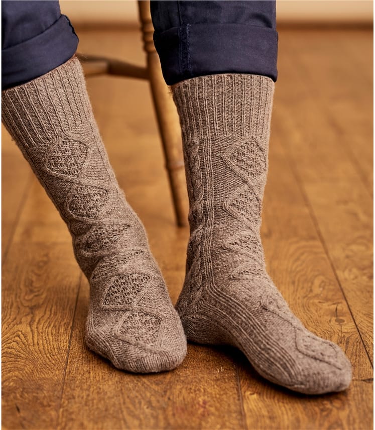 Vole Marl Mens Lambswool Cable Socks WoolOvers UK