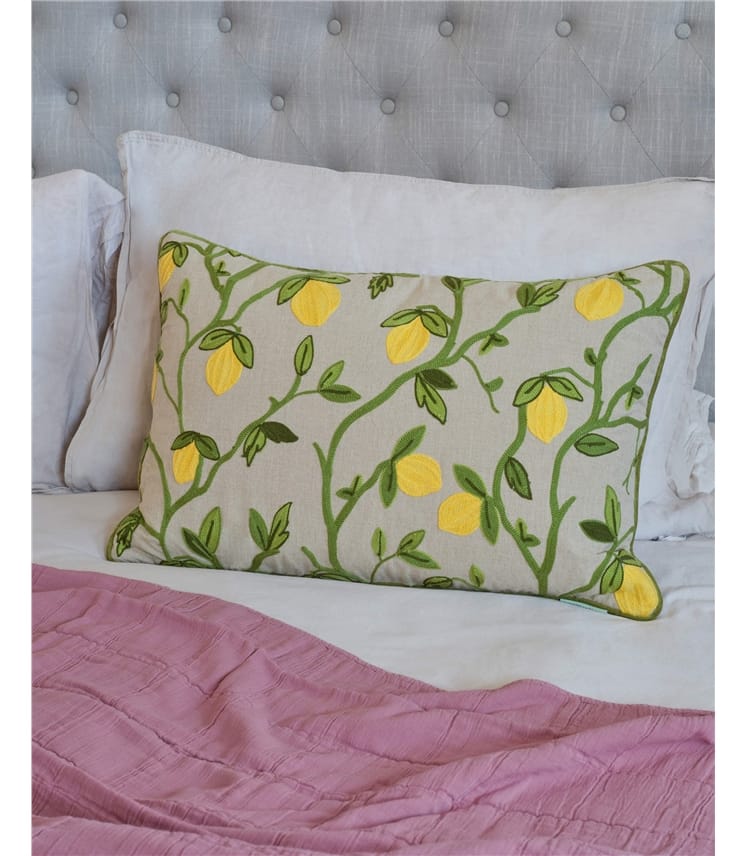 Lemon Embroidered Cushion