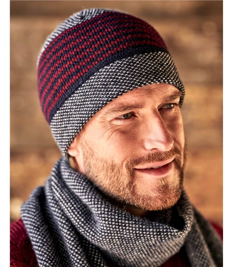 Charcoal/Ember Pure Lambswool | Mens Lambswool Stitch And Stripe Hat