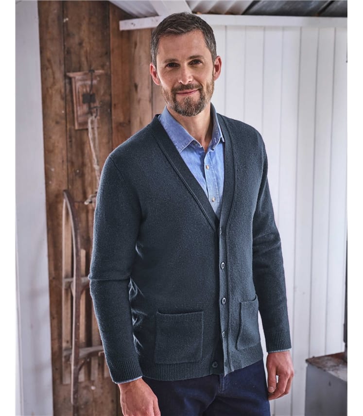 Mens Lambswool V Neck Cardigan