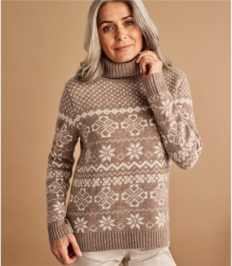 Pepper/Cream Pure Lambswool Womens Lambswool All Over Fairisle Polo