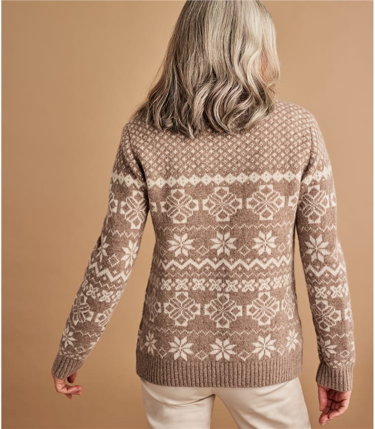 Pepper/Cream Womens Lambswool All Over Fairisle Polo Neck Jumper