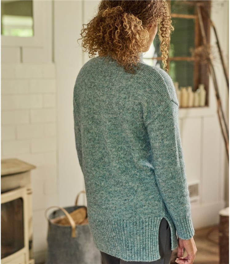 Dark Frosted Green | Womens Alpaca Mix Chunky Longline Turtle Neck Jumper | WoolOvers UK