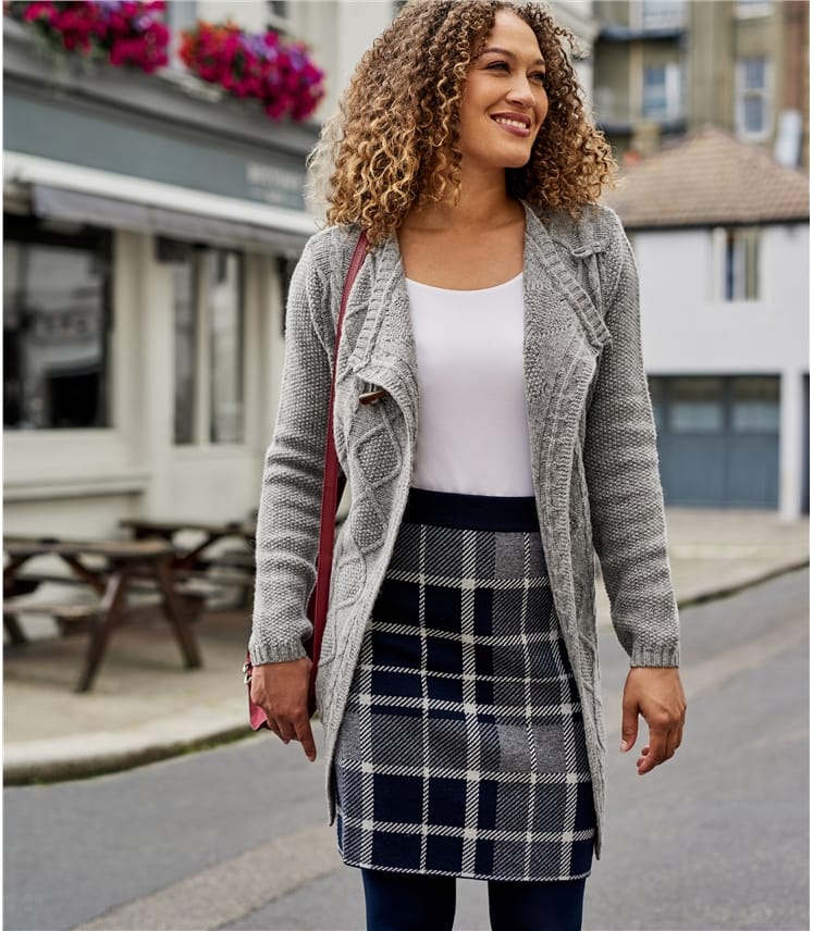 Navy/Grey/Charcoal Wool Blend Womens Check Skirt