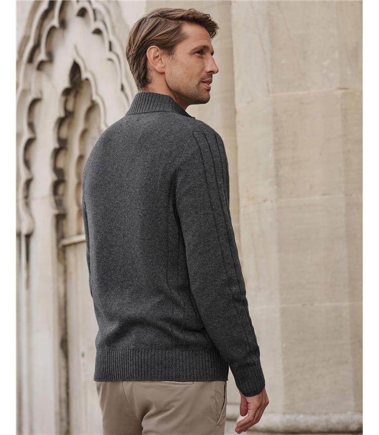 Wool Cashmere Ribbed Zip Through Cardigan
