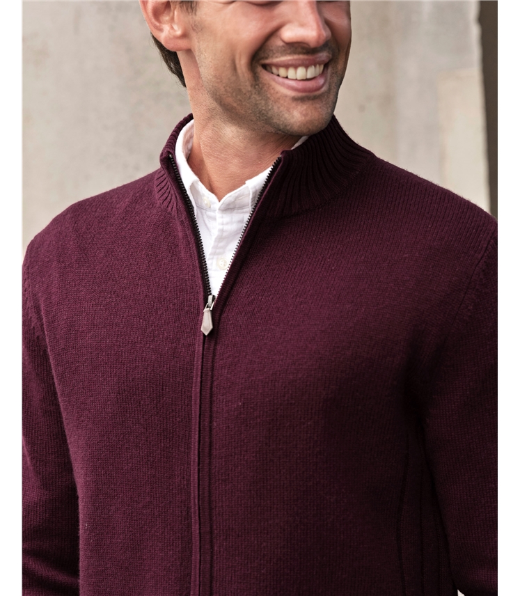 Wool Cashmere Ribbed Zip Through Cardigan
