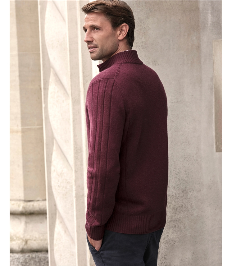 Wool Cashmere Ribbed Zip Through Cardigan