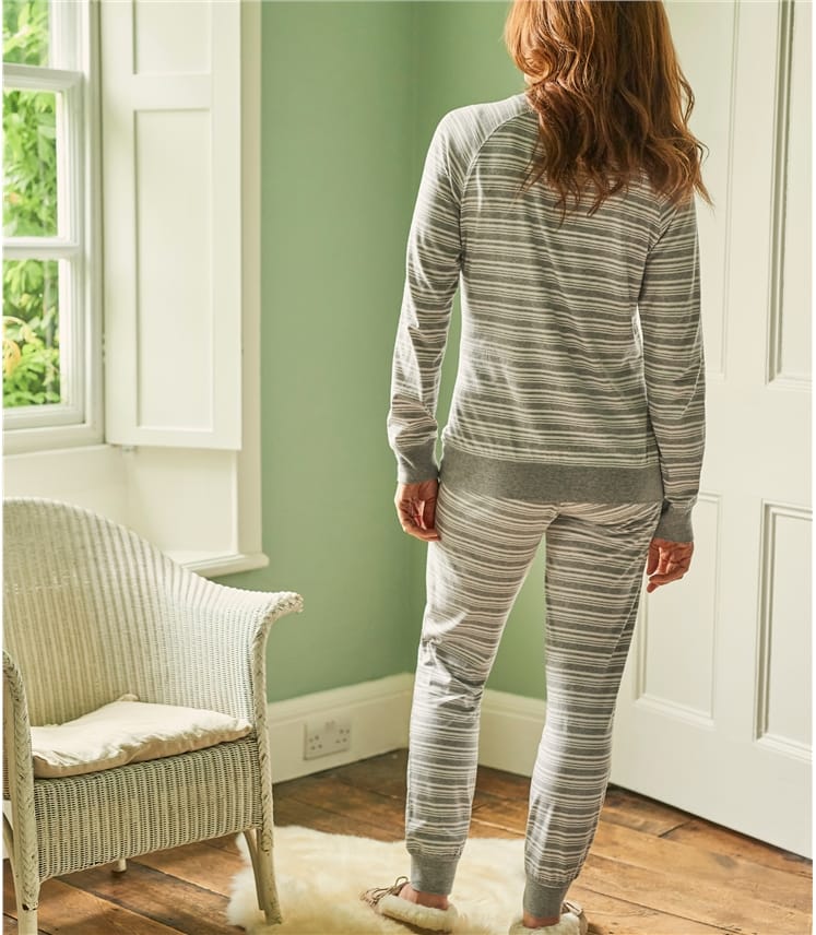 Cream/Grey Stripe 52 Modal 48 Cotton Womens Jersey Pyjama Bottoms
