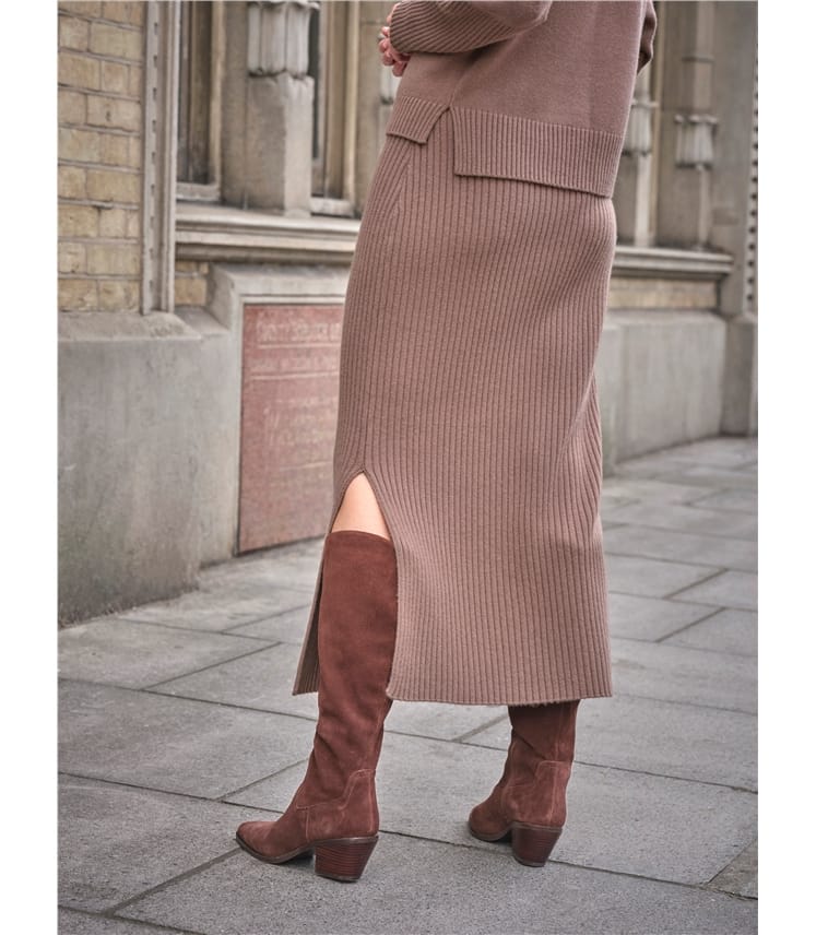 Cashmere Blend Knitted Ribbed Skirt