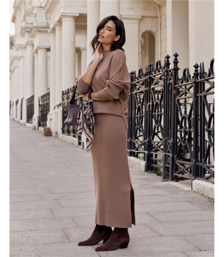 Cashmere Blend Knitted Ribbed Skirt