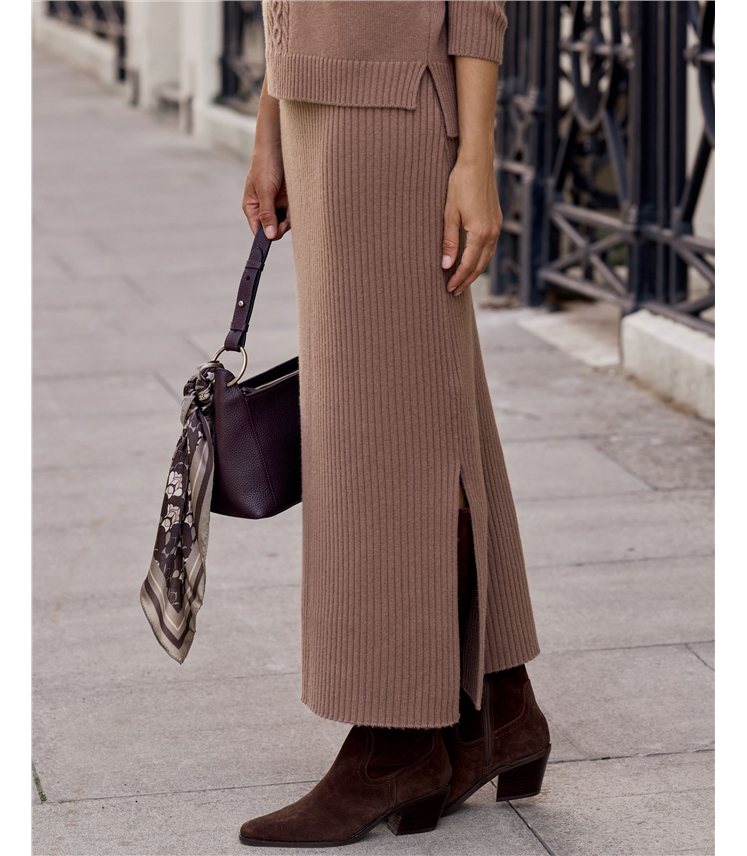Cashmere Blend Knitted Ribbed Skirt