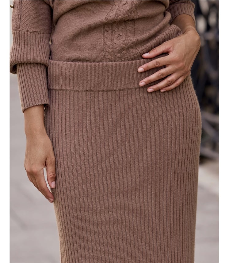 Cashmere Blend Knitted Ribbed Skirt
