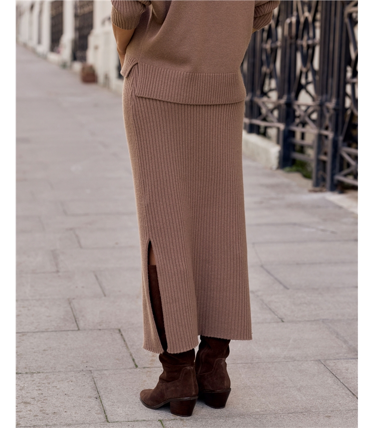 Cashmere Blend Knitted Ribbed Skirt