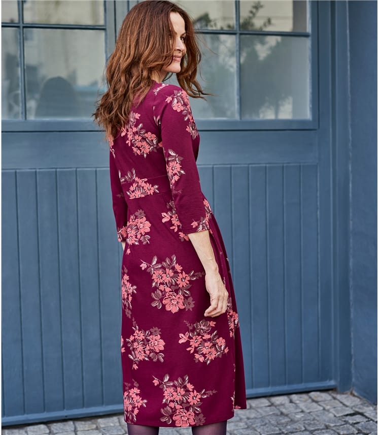 Red Bloom Print Womens Cotton Empire Line Wrap Dress WoolOvers UK