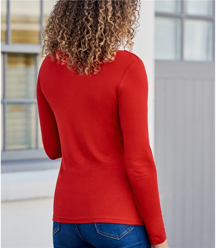 Red | Womens Jersey Boat Neck Long Sleeve T-Shirt ...