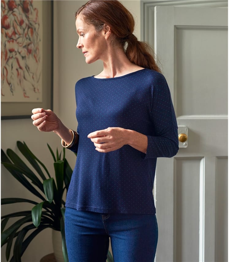 Pois bleus | T-shirt encolure bateau - Femme - Jersey ...