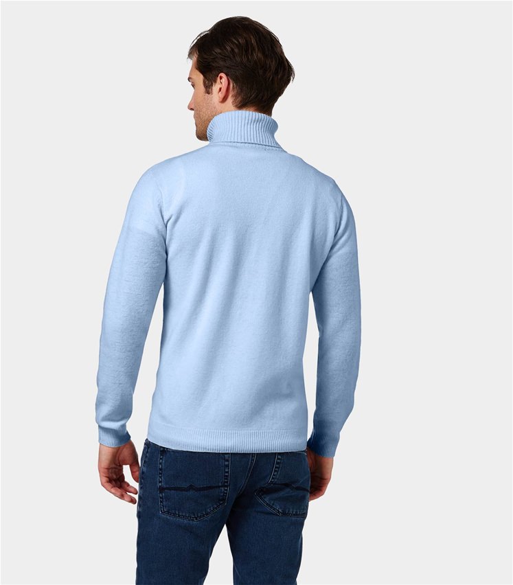 Pale Blue | Mens Lambswool Polo neck Jumper | WoolOvers UK