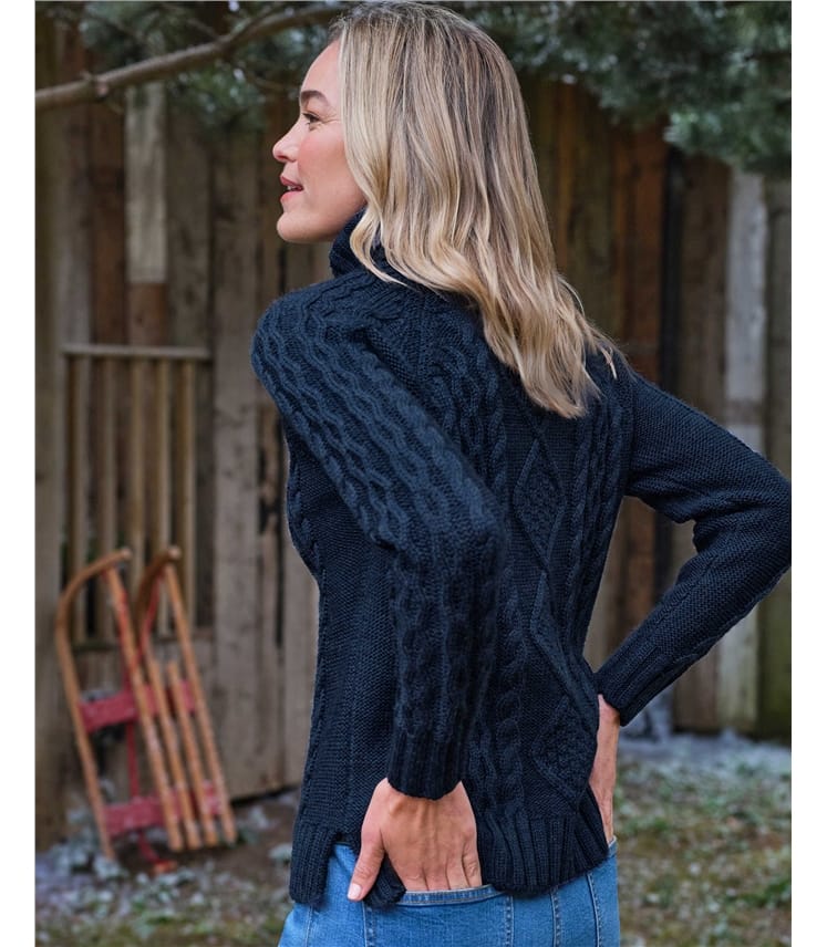 Pullover mit Aran-Zopfmuster und Rollkragen aus reiner Wolle für Damen