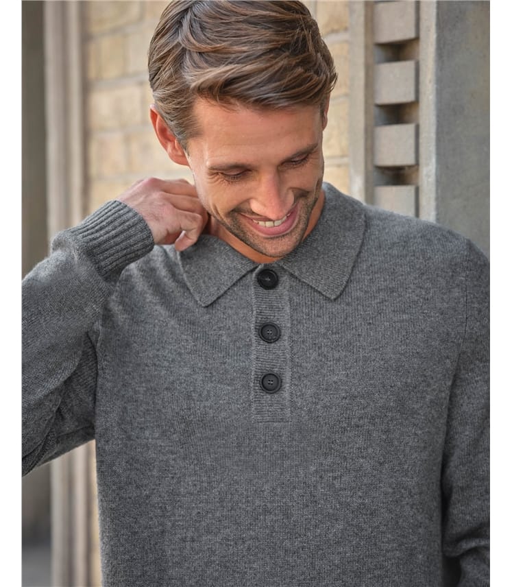 Mens Cashmere Blend Button Collar Sweater