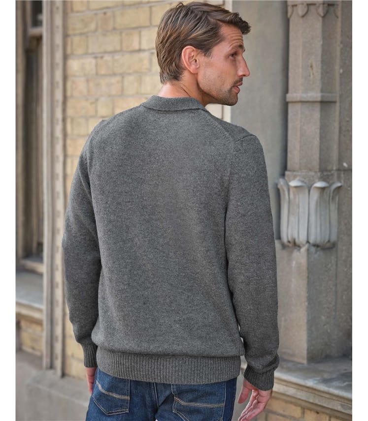 Mens Cashmere Blend Button Collar Sweater