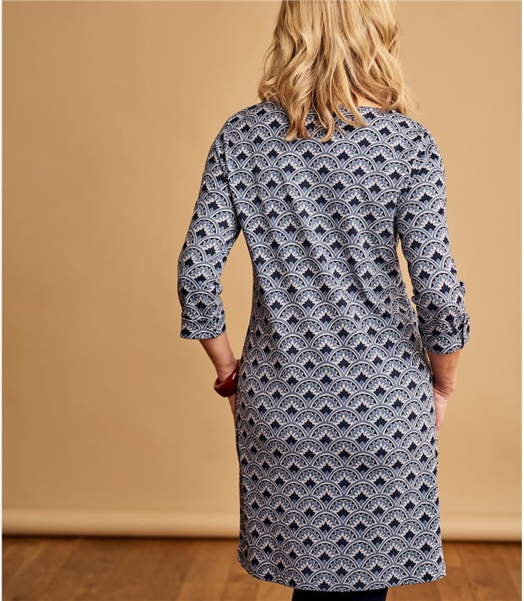 Fan Print | Womens Jersey Seam Detail Tunic Dress | WoolOvers UK