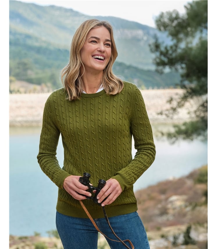 Cashmere Merino Cable Crew Neck Jumper