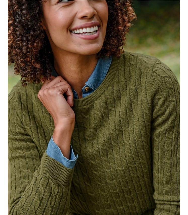 Cashmere Merino Cable Crew Neck Jumper