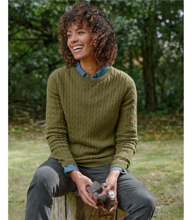 Cashmere Merino Cable Crew Neck Jumper