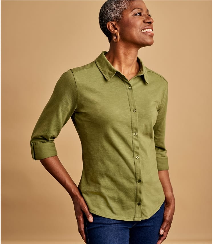 Sweet Pea Green | Womens Jersey Shirt | WoolOvers UK