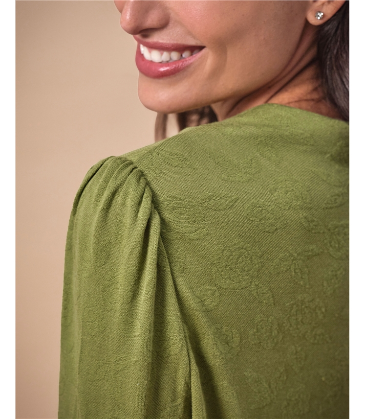 Rose Jacquard Drape Neck Jersey Top