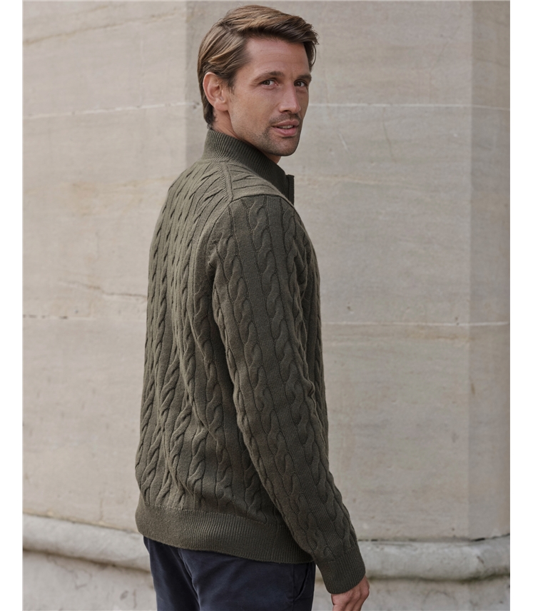 Mens Cashmere Blend Cable Zip Cardigan