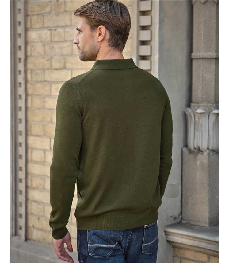 Cashmere Blend Long Sleeve Polo Shirt