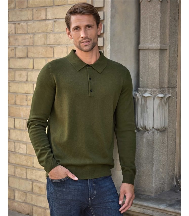 Cashmere Blend Long Sleeve Polo Shirt