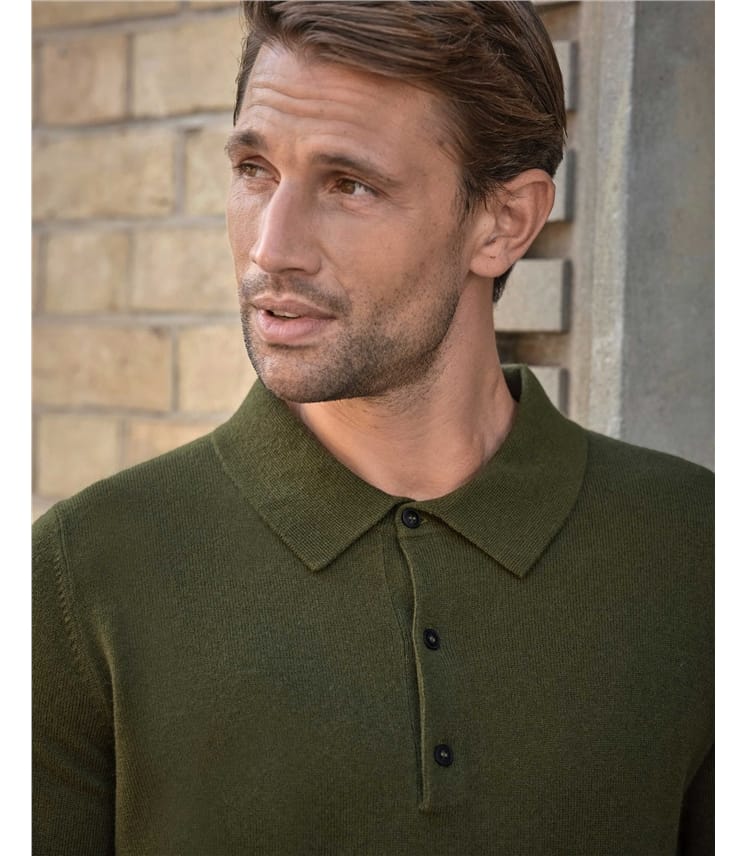 Cashmere Blend Long Sleeve Polo Shirt