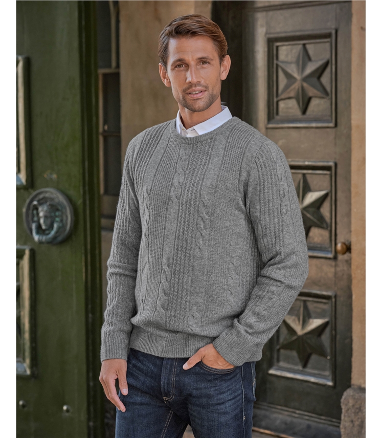 Cashmere Blend Cable Crew Neck Sweater