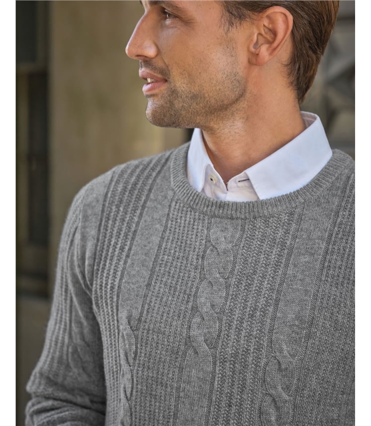 Cashmere Blend Cable Crew Neck Sweater