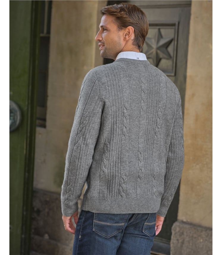 Cashmere Blend Cable Crew Neck Sweater