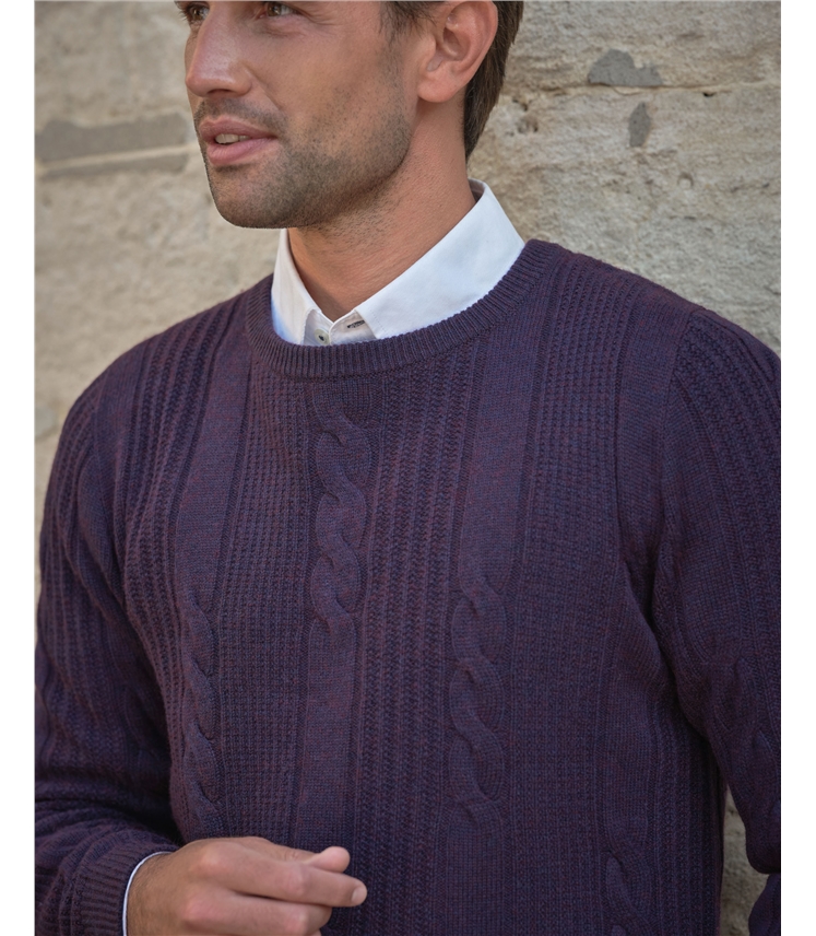 Cashmere Blend Cable Crew Neck Sweater