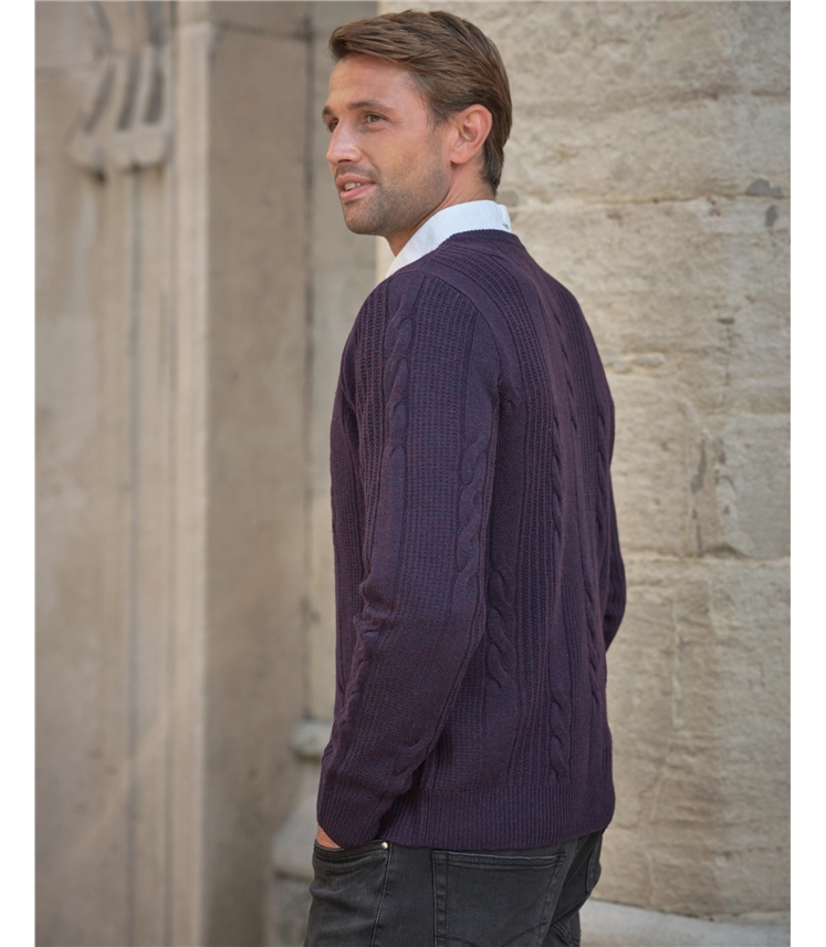 Cashmere Blend Cable Crew Neck Sweater