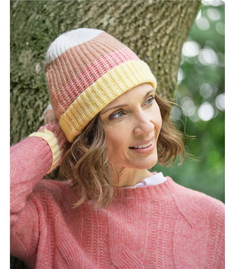 Fluffy Colourblock Stripe Hat